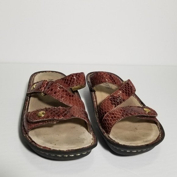 Alegria Red Snakeskin Embossed Slip On Venice Sandals - Picture 4 of 7